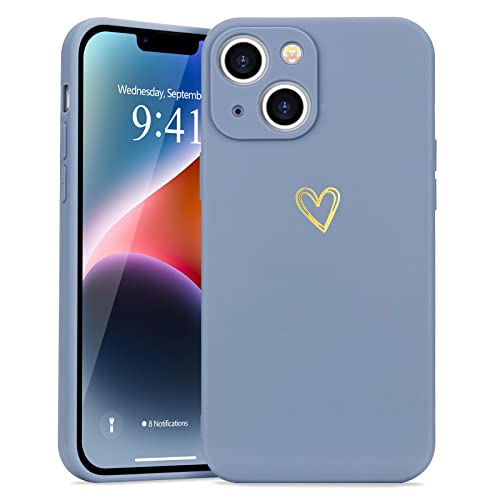 Wirvyuer Kompatibel mit iPhone 14 Plus Handyhülle Mädchen Hülle Gold Liebesherz Weich Silikon Case Süßes Gold Love Slim Stoßfest Schutzhülle für iPhone 14 Plus Grau von Wirvyuer