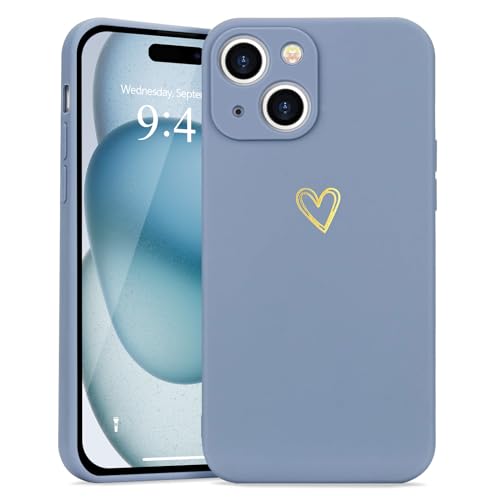 Wirvyuer Kompatibel mit iPhone 15 Handyhülle Mädchen Hülle Gold Liebesherz Weich Silikon Case Süßes Gold Love Slim Stoßfest Schutzhülle für iPhone 15 Grau von Wirvyuer