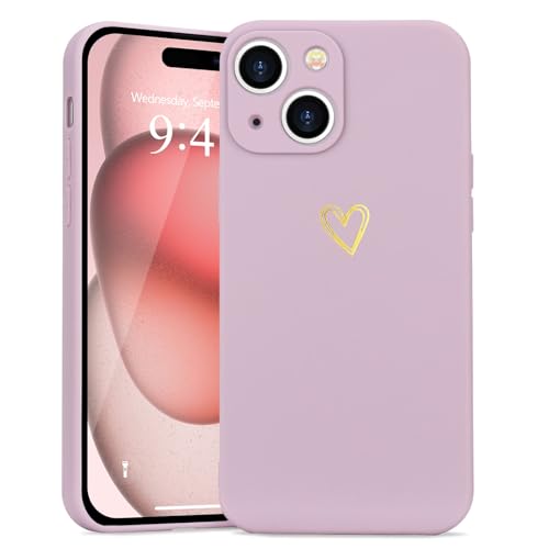 Wirvyuer Kompatibel mit iPhone 15 Handyhülle Mädchen Hülle Gold Liebesherz Weich Silikon Case Süßes Gold Love Slim Stoßfest Schutzhülle für iPhone 15 Lila von Wirvyuer