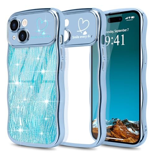 Wirvyuer Kompatibel mit iPhone 15 Hülle Glitzer Wellen Lockige Form Handyhülle mit abnehmbaren Glitter Karte Transparent Schutzhülle Weiche Silikon Case für iPhone 15 Blau Wirvyuer Kompatibel mit iPhone 15 Hülle Glitzer Wellen Lockige Form Handyhülle mit abnehmbaren Glitter Karte Transparent Schutzhülle Weiche Silikon Case für iPhone 15 Blau von Wirvyuer