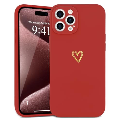 Wirvyuer Kompatibel mit iPhone 15 Pro Handyhülle Mädchen Hülle Gold Liebesherz Weich Silikon Case Süßes Gold Love Slim Stoßfest Schutzhülle für iPhone 15 Pro Knallrot Wirvyuer Kompatibel mit iPhone 15 Pro Handyhülle Mädchen Hülle Gold Liebesherz Weich Silikon Case Süßes Gold Love Slim Stoßfest Schutzhülle für iPhone 15 Pro Knallrot von Wirvyuer