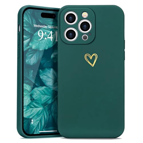 Wirvyuer Kompatibel mit iPhone 15 Pro Max Handyhülle Mädchen Hülle Gold Liebesherz Weich Silikon Case Süßes Gold Love Slim Stoßfest Schutzhülle für iPhone 15 Pro Max Dunkelgrün von Wirvyuer