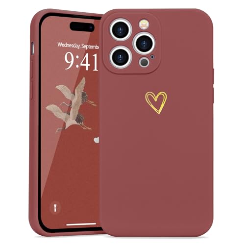 Wirvyuer Kompatibel mit iPhone 15 Pro Max Handyhülle Mädchen Hülle Gold Liebesherz Weich Silikon Case Süßes Gold Love Slim Stoßfest Schutzhülle für iPhone 15 Pro Max Weißdornrot von Wirvyuer