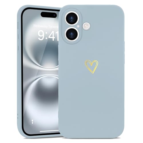 Wirvyuer Kompatibel mit iPhone 16 Hülle Mädchen Handyhülle Gold Liebesherz Weich Silikon Case Süßes Gold Love Slim Stoßfest Schutzhülle für iPhone 16 Hellblau Wirvyuer Kompatibel mit iPhone 16 Hülle Mädchen Handyhülle Gold Liebesherz Weich Silikon Case Süßes Gold Love Slim Stoßfest Schutzhülle für iPhone 16 Hellblau von Wirvyuer