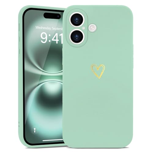 Wirvyuer Kompatibel mit iPhone 16 Plus Hülle Mädchen Handyhülle Gold Liebesherz Weich Silikon Case Süßes Gold Love Slim Stoßfest Schutzhülle für iPhone 16 Plus Hellgrün Wirvyuer Kompatibel mit iPhone 16 Plus Hülle Mädchen Handyhülle Gold Liebesherz Weich Silikon Case Süßes Gold Love Slim Stoßfest Schutzhülle für iPhone 16 Plus Hellgrün von Wirvyuer