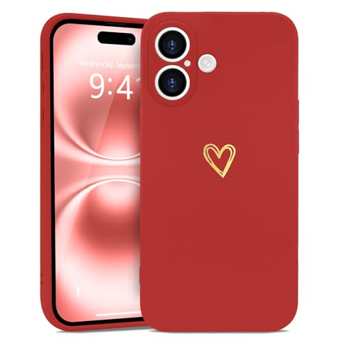Wirvyuer Kompatibel mit iPhone 16 Plus Hülle Mädchen Handyhülle Gold Liebesherz Weich Silikon Case Süßes Gold Love Slim Stoßfest Schutzhülle für iPhone 16 Plus Knallrot Wirvyuer Kompatibel mit iPhone 16 Plus Hülle Mädchen Handyhülle Gold Liebesherz Weich Silikon Case Süßes Gold Love Slim Stoßfest Schutzhülle für iPhone 16 Plus Knallrot von Wirvyuer
