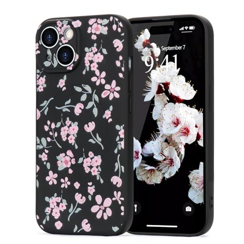 Wirvyuer Magnetisch Hülle für iPhone 13 Handyhülle mit Blume Muster [Kompatibel mit MagSafe] Stoßfeste Silikon Schutzhülle für Frauen Mädchen Cute Case für iPhone 13 Schwarz von Wirvyuer