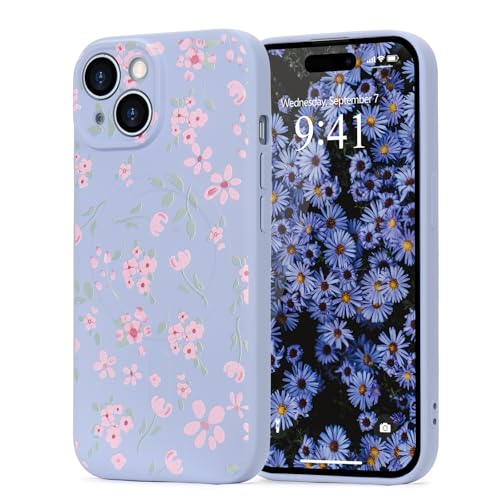 Wirvyuer Magnetisch Hülle für iPhone 14 Handyhülle mit Blume Muster [Kompatibel mit MagSafe] Stoßfeste Silikon Schutzhülle für Frauen Mädchen Cute Case für iPhone 14 Lila von Wirvyuer