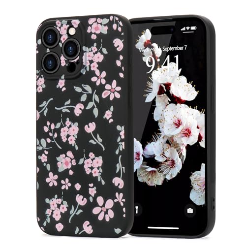Wirvyuer Magnetisch Hülle für iPhone 14 Pro Handyhülle mit Blume Muster [Kompatibel mit MagSafe] Stoßfeste Silikon Schutzhülle für Frauen Mädchen Cute Case für iPhone 14 Pro Schwarz von Wirvyuer