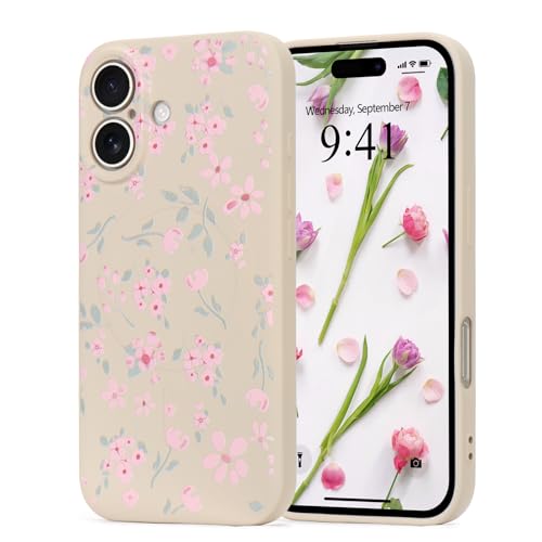 Wirvyuer Magnetisch Hülle für iPhone 16 Plus Handyhülle mit Blume Muster [Kompatibel mit MagSafe] Stoßfeste Silikon Schutzhülle für Frauen Mädchen Cute Case für iPhone 16 Plus Weiß von Wirvyuer