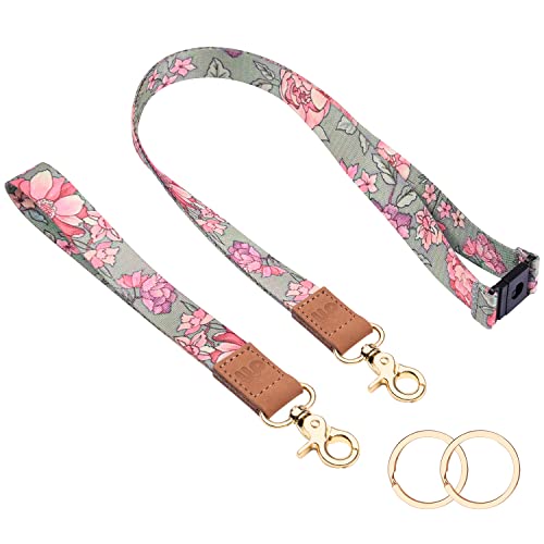 Wisdompro 2 Stück Schlüsselband und Schlüsselband Kurz, Schlüsselbänder mit Sicherheitsverschluss, 2 Schlüsselringe, Lanyard zum Ausweishülle, Schlüssel, Handy (Aschgraue Blume) von Wisdompro