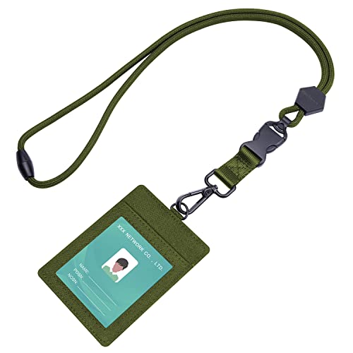 Wisdompro Ausweishalter Oxford, Ausweishüllen mit Schlüsselband Abnehmbarem 58,5 cm, Badge Holder mit 1 Durchsichtiges Fenster, 2 Kartenfächer, Armeegrün (Vertikal) von Wisdompro