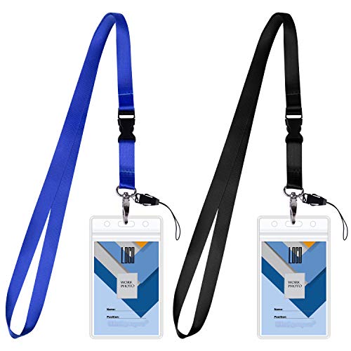 Wisdompro Ausweishülle mit Band 2 Stück, Doppelseitiger Transparenter Ausweishalter mit 58cm Schlüsselband, Kartenhalter Ausweis für Krankenschwester, Mitarbeiter, Schüler (Schwarz/Blau) von Wisdompro