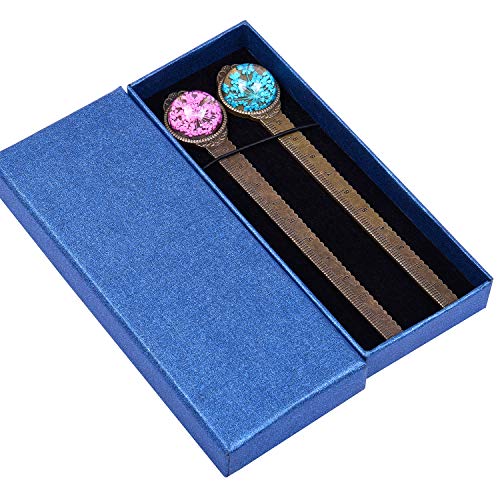 Wisdompro Lesezeichen Metall 2 Stück, Bookmark mit Geschenk Box, Lineal, Getrocknete Blumen, Lesezeichen Vintage sind Graduierung, Geburtstag, Urlaubsgeschenke für Buchliebhaber (Blau, Rosa) von Wisdompro