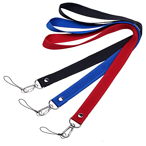 Wisdompro Schlüsselband Lang 3 Stück, Schlüsselbänder mit Schlüsselanhänger Clip Haken, Lanyard für Ausweise, Schlüssel (Rot/Schwarz/Blau) von Wisdompro