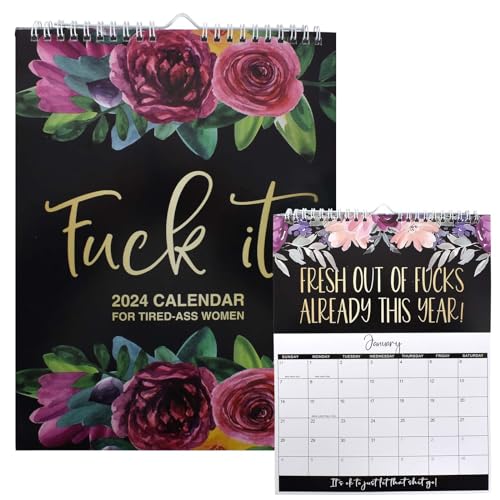 Fucks It 2024 Planner, 2024 Kalender 2024 Tired-Ass Women, 2024 Wand Hängender Kalender, Sweary Kalenderplaner, Lustiger Wochenplaner Mit Schwörenden Affirmationen Und Knallharten Zitaten von Wisebom