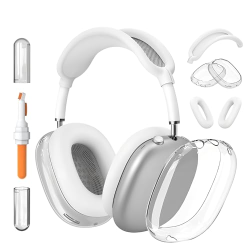 Wisebom Hülle für Airpods Max (2024/2020), 4-in-1 Silikon für Airpods Max Cover Dünne Weiche TPU Transparent Hülle mit Kopfhörer Reinigungsstift Stoßfest Kratzfest für AiPods Max (Transparent) von Wisebom