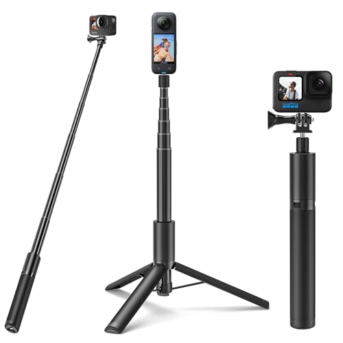 Wiseten Selfie Stick Stativ für GoPro Insta360, 120CM Einbeinstativ Ausziehbar Selfie Stick Stativ Zubehör für GoPro Hero 12/11/10/9/8/7 Black Insta360 One XR/RS/GO 2 DJI Action Camera von Wiseten