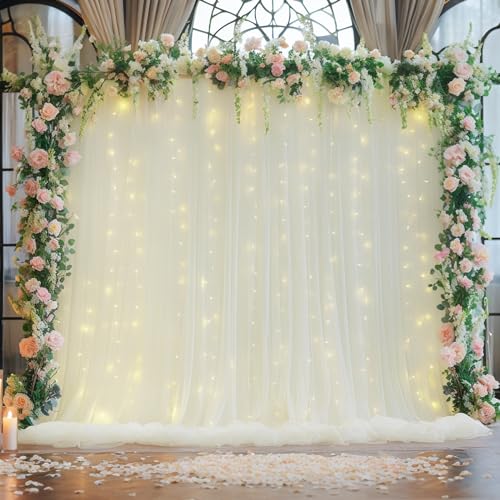 Tüll-Vorhang, Hintergrund mit Lichterkette, für Pariten, durchsichtiger Hintergrund, Vorhänge für Hochzeit, Foto, Babyparty, Fotografie, Geburtstagsparty, 3 x 2,4 m Tüll-Vorhang, Hintergrund mit Lichterkette, für Pariten, durchsichtiger Hintergrund, Vorhänge für Hochzeit, Foto, Babyparty, Fotografie, Geburtstagsparty, 3 x 2,4 m von Wish Care