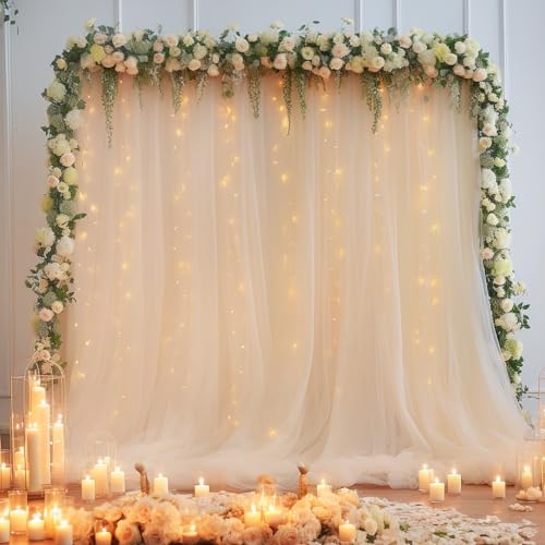 Tüll-Vorhang, Hintergrund mit Lichterkette, für Pariten, durchsichtiger Hintergrund, Vorhänge für Hochzeit, Foto, Babyparty, Fotografie, Geburtstagsparty, 3 x 2,4 m Tüll-Vorhang, Hintergrund mit Lichterkette, für Pariten, durchsichtiger Hintergrund, Vorhänge für Hochzeit, Foto, Babyparty, Fotografie, Geburtstagsparty, 3 x 2,4 m von Wish Care