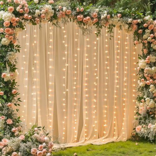 Wish Care 3 x 3 m Champagnerfarbener Tüll-Hintergrundvorhang mit Lichterketten für Pariten, transparenter Vorhang, Hintergrundvorhänge für Hochzeit, Party, Heimdekorationen Wish Care 3 x 3 m Champagnerfarbener Tüll-Hintergrundvorhang mit Lichterketten für Pariten, transparenter Vorhang, Hintergrundvorhänge für Hochzeit, Party, Heimdekorationen von Wish Care