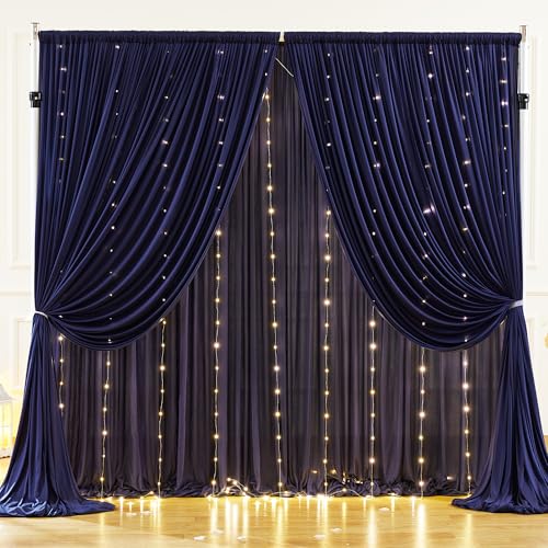 Wish Care Hintergrundvorhänge mit Lichterkette, für Partys, knitterfrei, Polyester, für Geburtstag, Hochzeit, Babyparty, Fotografie, Hintergrunddekorationen, 3 x 3 m, Marineblau, 3 x 3 m, Marineblau Wish Care Hintergrundvorhänge mit Lichterkette, für Partys, knitterfrei, Polyester, für Geburtstag, Hochzeit, Babyparty, Fotografie, Hintergrunddekorationen, 3 x 3 m, Marineblau, 3 x 3 m, Marineblau von Wish Care