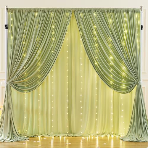 Wish Care Hintergrundvorhänge mit Lichterkette, für Partys, knitterfrei, Polyester, für Geburtstag, Hochzeit, Babyparty, Fotografie, Hintergrunddekorationen, 3 x 3 m, Salbeigrün, 3 x 3 m, Salbeigrün Wish Care Hintergrundvorhänge mit Lichterkette, für Partys, knitterfrei, Polyester, für Geburtstag, Hochzeit, Babyparty, Fotografie, Hintergrunddekorationen, 3 x 3 m, Salbeigrün, 3 x 3 m, Salbeigrün von Wish Care
