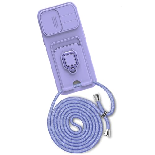 Handykette Hülle kompatibel mit für Samsung Galaxy S24 Ultra,Schiebe Kameraschutz+Kartenhalter Hülle mit Camera Slider Handyhülle Silikon TPU Cover für zum Umhängen Schutzhülle mit Case (Viola) von Wishcover store