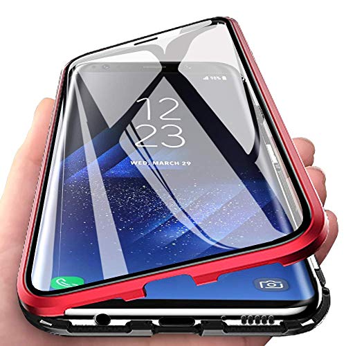 Hülle für Huawei P60 Pro,Magnetische Adsorption+Metallrahmen,Transparent Vorne und Hinten Gehärtetem Glas Hülle 360 GradFull Body Schutz Handyhülle Cover—Rotes von Wishcover store