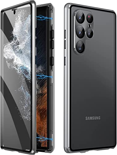 Hülle für Samsung Galaxy S23 Ultra Magnetische Hartglas Hülle Transparent Case Cover mit Vorderseite und Rückseite,Schutzhülle Einteiliges Ultra Dünn 360 Grad Komplett Schutz Hülle von Wishcover store