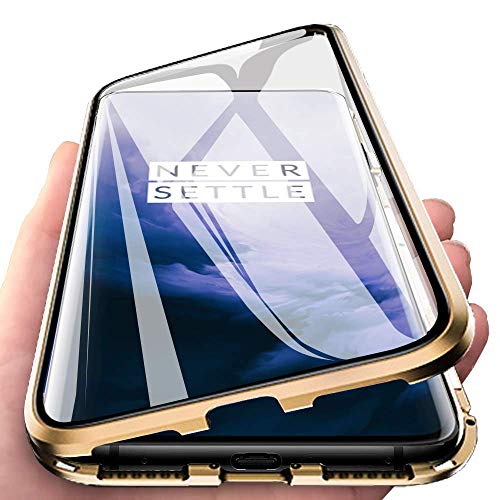 Hülle für iPhone 16 Plus,Magnetische Adsorption+Metallrahmen Flip Handyhülle,Transparent Gehärtetes Glas Vorne und Hinten Cover mit 360 Grad Full Body Schutz Handyhülle Cover—Gold von Wishcover store