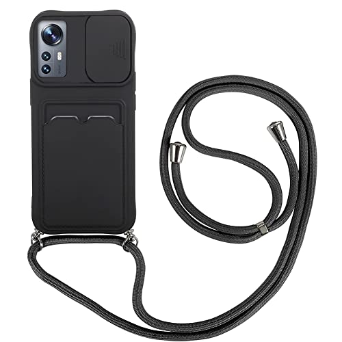 Wishcover Case mit Kameraschutz für Xiaomi 12/12X Hülle,Slide Camera Umhängen Schutzhülle,Silikon Handyhülle zum Umhängen Kette,Smartphone Necklace mit extra Kreditkartenfach. von Wishcover store