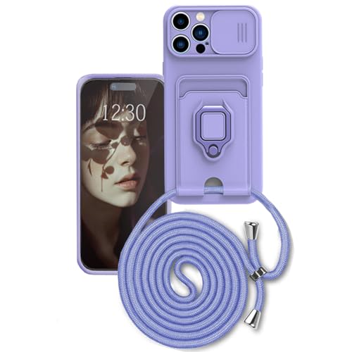 Wishcover store Handykette Hülle mit Kartenhalter für iPhone 15 Pro,kameraschutz Hülle mit Camera Slider Handyhülle Silikon TPU Cover für zum Umhängen Schutzhülle mit Case für iPhone 15 Pro von Wishcover store