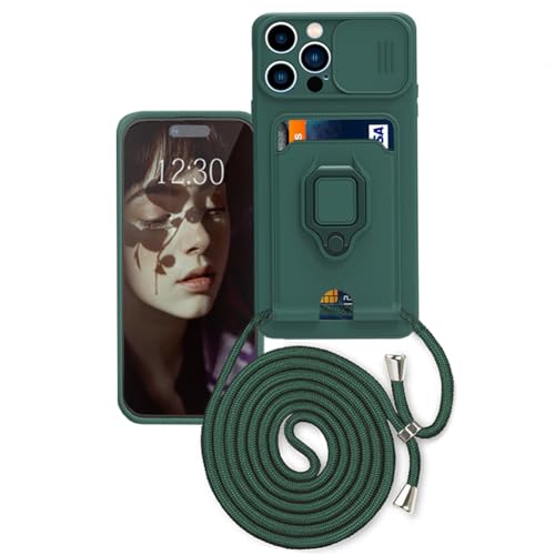 Handykette Hülle mit Kartenhalter für iPhone 15 Pro Max,kameraschutz Hülle mit Camera Slider Handyhülle Silikon TPU Cover für zum Umhängen Schutzhülle mit Case für iPhone 15 Pro Max von Wishcover store
