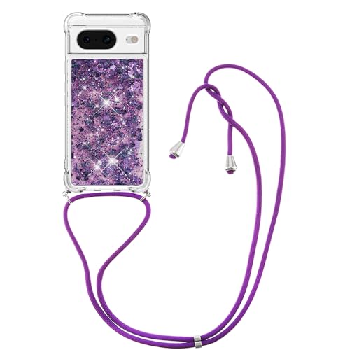 Wishcover store Handykette kompatibel mit für Google Pixel 8 Hülle,Glitzer Hülle Flüssig Bewegende Treibsand Transparent Handyhülle - Silikonhülle, Hülle mit Band, Stylische Kette mit Hülle von Wishcover store