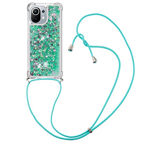 Wishcover store Handykette kompatibel mit für Xiaomi Mi 11 Hülle,Glitzer Hülle Flüssig Bewegende Treibsand Transparent Handyhülle - Silikonhülle, Hülle mit Band, Stylische Kette mit Hülle für Mi 11 von Wishcover store