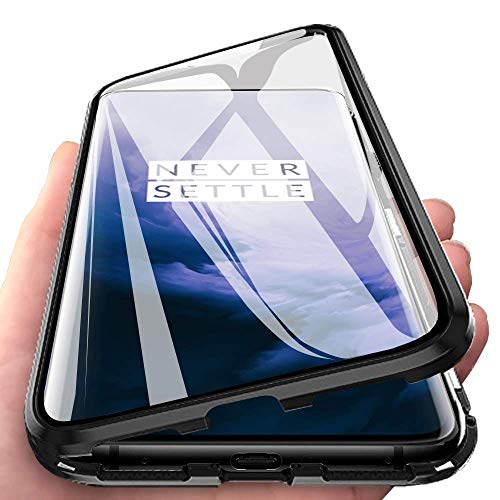 Wishcover store Hülle für Oppo Find X7,Magnetische Adsorption+Metallrahmen Flip Handyhülle,Transparent Gehärtetes Glas Vorne und Hinten Cover mit 360 Grad Full Body Schutz Handyhülle Cover—Schwarz von Wishcover store