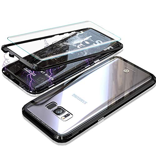 Samsung Galaxy S8 Plus Hülle, Metallrahmen Magnetische Adsorption Handyhülle mit eingebautem Magnetklappdeckel, Ultra Dünn Gehärtetes Glas Transparente Back Cover für Samsung S8 Plus von Wishcover
