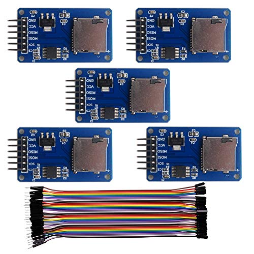 Wishiot 5 x SD-Karten-Modul Mini TF Kartenleser-Sensor mit SPI Schnittstelle Onboard Level Conversion + 1 x 40P Stecker auf Buchse Dupont-Kabel für Arduino Mega2560 Nano ESP8266 ESP32 Wemos D1 Mini von Wishiot