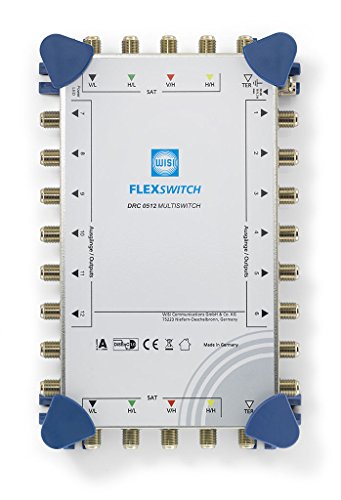 WISI FLEXSWITCH Multischalter DRC 0512 – Kaskadierbarer 5-in-12 Multiswitch mit aktivem terrestrischem Zweig für 12 Teilnehmer – Für DVB-T/T2, DVB-S/S2, DAB & UKW, silber von Wisi