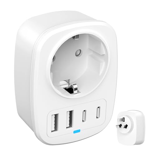 Reiseadapter, Universal Reise Australien Deutschland Stecker mit 2 USB-C 2 USB-A, Steckdosenadapter für EU nach China/Neuseeland/Argentinien Reise für Wandladegerät Ladestation von Wismika