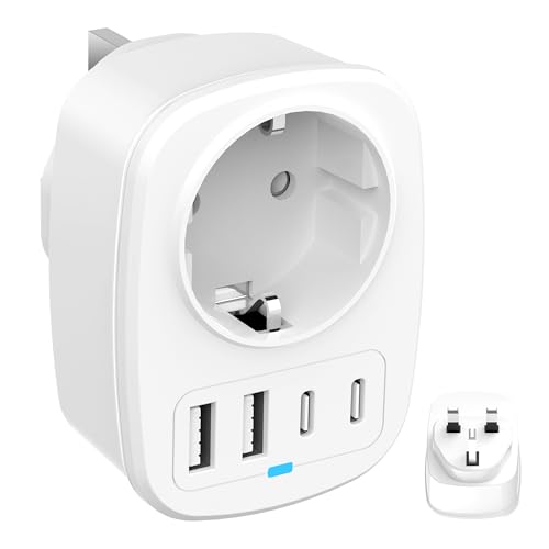 UK Reiseadapter, Universal Travel UK Germany Plug Power mit 1 AC 2 USB-C 2 USB-A Ports, Adapter für EU nach England/Schottland/Irland/Dubai/Maldiven Travel Use von Wismika