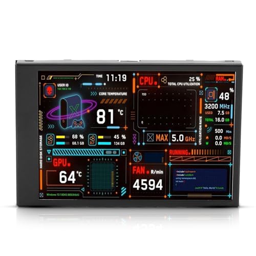Computer Temp Monitor, 3,5 Zoll IPS Dimmbare PC Temperaturanzeige mit Halterung, 360 Grad Drehung, Dual USB C, Thema Editor, Monitor für CPU, GPU, Datenmonitor Computer Temp Monitor, 3,5 Zoll IPS Dimmbare PC Temperaturanzeige mit Halterung, 360 Grad Drehung, Dual USB C, Thema Editor, Monitor für CPU, GPU, Datenmonitor von Wisoqu