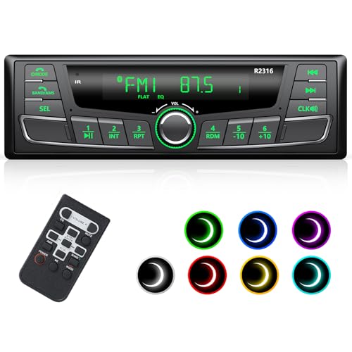 RDS Autoradio Bluetooth,Wistrue FM/AM/7 Farben Autoradio mit Bluetooth Freisprecheinrichtung, 1Din Auto Radio mit USB/AUX/SD/MP3 Player Kompatibel mit iOS und Android(Mehrfarbig) von Wistrue