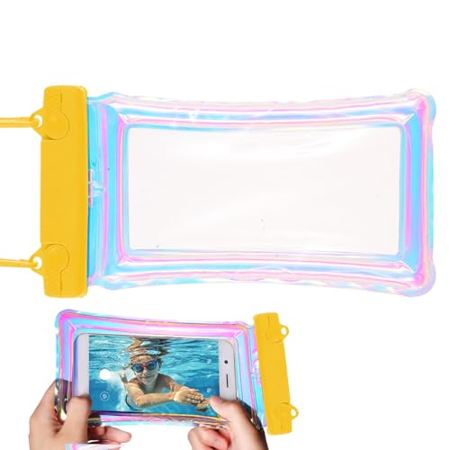 Wisylizv Wasserdichte Handytasche, buntes Laserr-TPU, aufblasbar, Airbagg-Hülle zum Schwimmen, Schnorcheln, Strandausflüge und Wasseraktivitäten, Touchscreen-kompatibel für Rafting und Tauchen, Gelb von Wisylizv