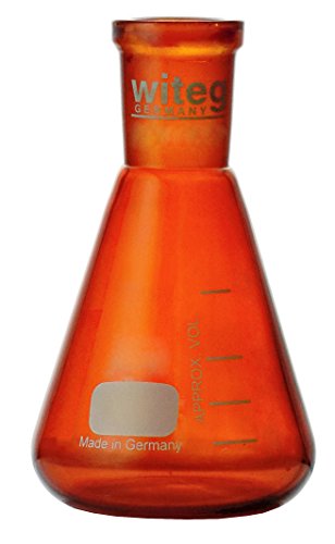 Erlenmeyer-Kolben 100ml NS14/23 braun eingefärbt mit weißer Graduierung und Normschliff, hergestellt aus Borosilikatglas 3.3, komplette Verpackungseinheit von Witeg