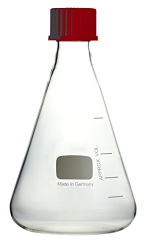 Erlenmeyer-Kolben 5000ml GL45 mit weißer Graduierung und Schraubkappe, hergestellt aus Borosilikatglas 3.3, komplette Verpackungseinheit von Witeg