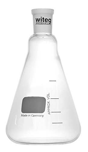 Erlenmeyer-Kolben 50ml NS14/23 mit weißer Graduierung und Normschliff, hergestellt aus Borosilikatglas 3.3, komplette Verpackungseinheit von Witeg