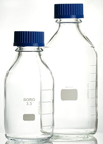 Laborflaschen 250ml GL45 ECONOMY weiß graduiert mit PP-Schraubkappe und Augussring, hergestellt aus Borosilikatglas 3.3, komplette Verpackungseinheit von Witeg
