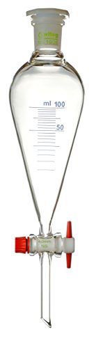 Scheidetrichter Squibb graduiert 100ml NS19/26 mit PE-Stopfen, PTFE-Hahnküken 2 Stück, hergestellt aus Borosilikatglas 3.3 von Witeg
